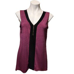 ❤️ 4/$20 Suzie in the City tank top Women's large Purple black V-neck front zip